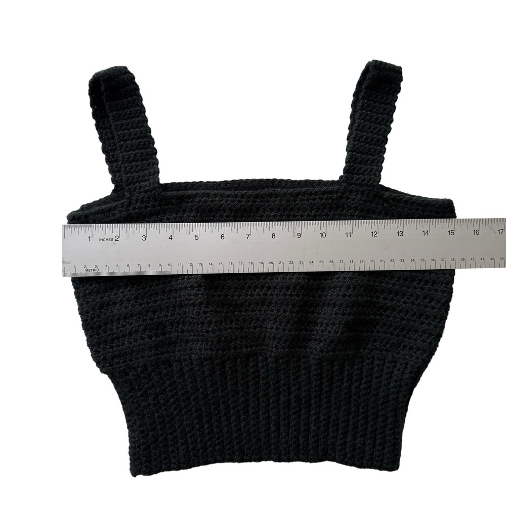 Handmade Crochet Crop Tank Black Indie Sleaze Layering Top Women's XS - Picture 6 of 9